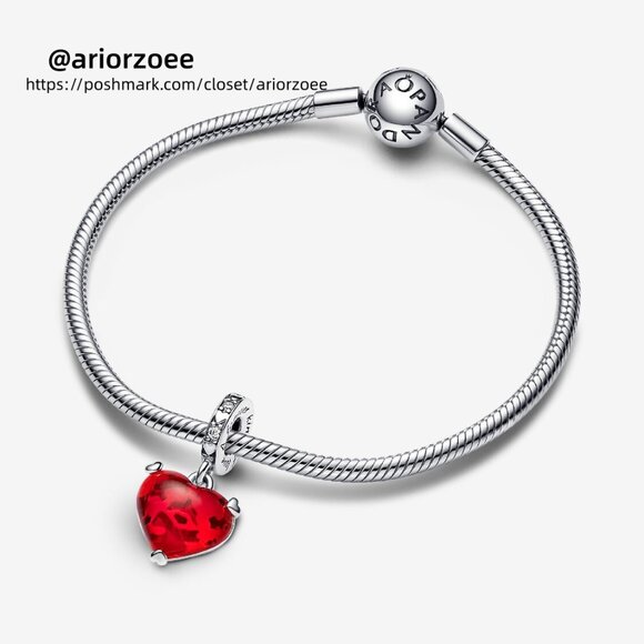 Pandora Disney Mickey & Minnie Mouse Kiss Red Murano Glass Dangle Charm - Picture 3 of 5